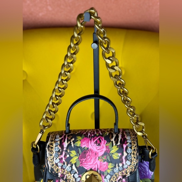 Betsey Johnson Leopard Floral Top Handle Satchel Crossbody, Black Multi - Picture 4 of 16
